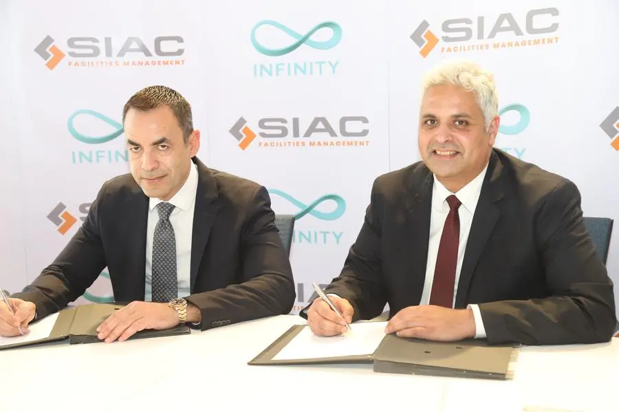 The signing ceremony in the presence of Mr. Shams Abdel Ghaffar, Managing Director of Infinity EV Division, and Eng. Sherif Ahmed, Chief Executive Officer, Board member of SIAC Assets & Facilities Management (SIACFM). Image Courtesy: SIAC