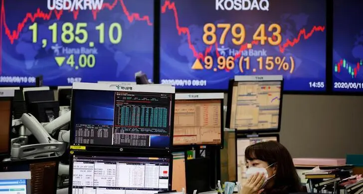 South Korean shares fall on weak China data, but end month higher