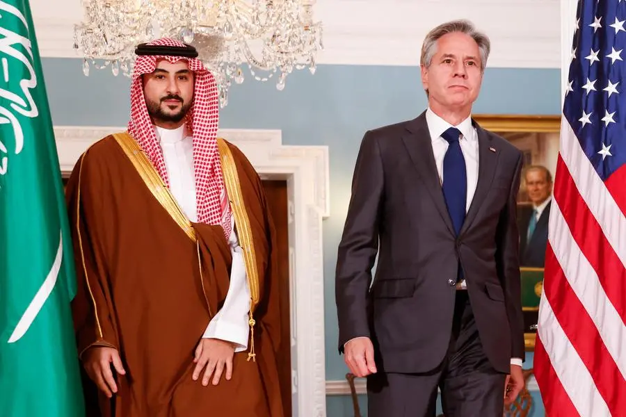 U.S. Secretary of State Antony Blinken meets with Saudi Arabia\\u2019s Defense Minister Prince Khalid bin Salman at the Department Of State in Washington, U.S., November 1, 2023. REUTERS/Julia Nikhinson , Reuters
