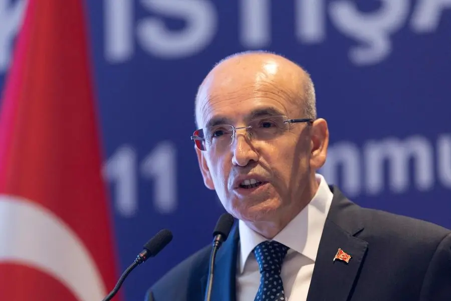 FILE PHOTO: Turkey\\'s Finance Minister Mehmet Simsek speaks during a meeting of Turkish Industry and Business Association (TUSIAD) in Istanbul, Turkey, July 11, 2024. REUTERS/Murad Sezer. , Reuters