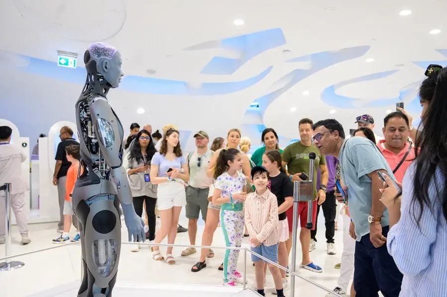 AI-enabled humanoid robot \\u2018Ameca\\u2019 at Museum of the Future. Image Courtesy: Dubai AI Week