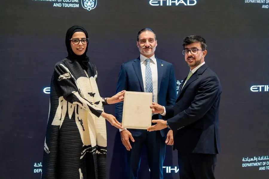 Aysha Al Kaabi, Vice President Commercial Enablement & Engagement at Etihad Airways, H.E. Saleh Mohamed Saleh Al Geziry, Director General for Tourism at DCT Abu Dhabi, Abdulla Yousuf, Director of International Operations at DCT Abu Dhabi. Image Courtesy: DCT Abu Dhabi