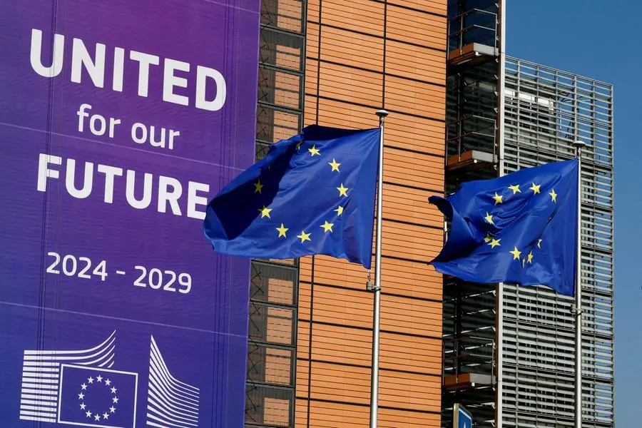 FILE PHOTO: European Union flags flutter outside the European Commission headquarters in Brussels, Belgium April 9, 2025. REUTERS/Yves Herman. , Reuters