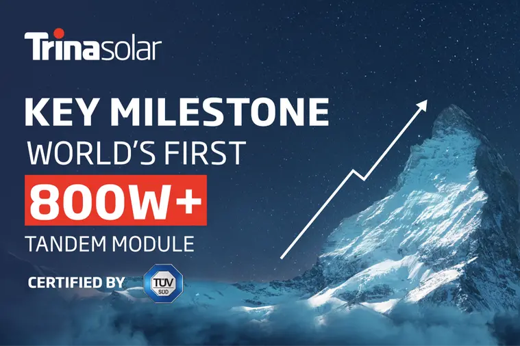 Trinasolar solar PV module delivering over 800W of maximum power. Image Courtesy: Trinasolar