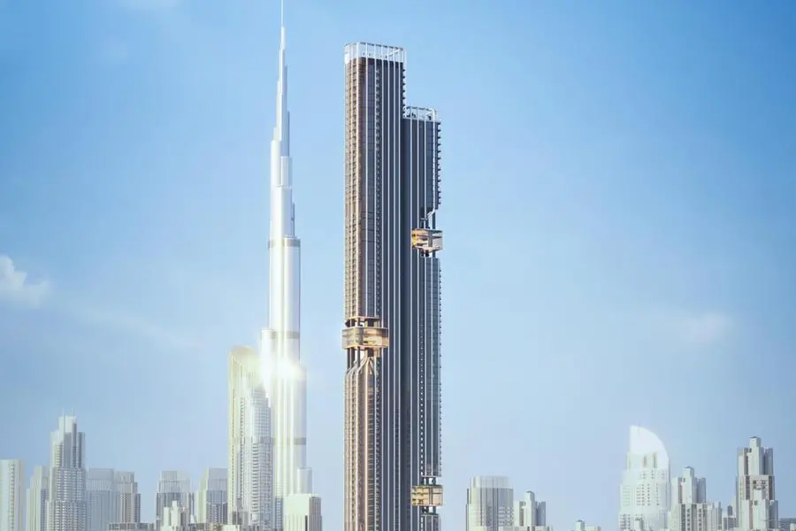Rendering of Deyaar\\'s planned DWTN Residences residential tower in Dubai\\'s Business Bay