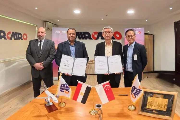 [L-R]: Capt. Ahmed Shanan, Chairman and CEO of Air Cairo, Eng. Mohamed Tarek Gholam, VP Maintenance and Engineering, Tay Eng Guan, Head, Engine Services, ST Engineering and Yip Hin Meng, Head Aerospace MRO, ST Engineering at the signing ceremony. Image Courtesy: ST Engineering