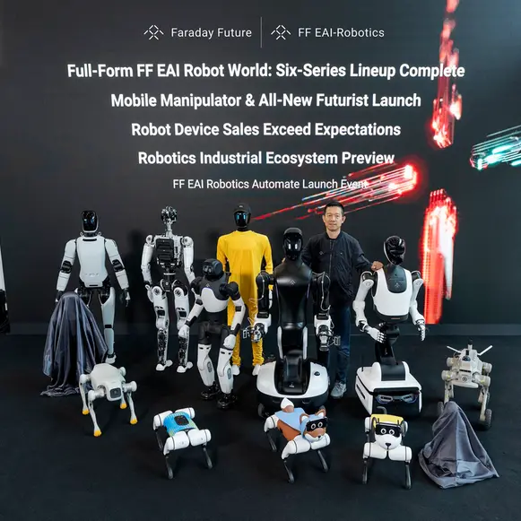 فاراداي فيوتشر تكشف عن المرحلة الثانية من عالم FF EAI Robot World وتطلق روبوتاً بشرياً جديداً ومنظومة روبوتات صناعية متكاملة