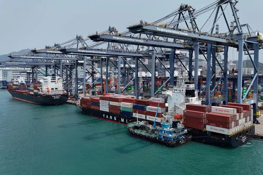 A drone view shows containers at the terminals at the port in Kwai Chung in Hong Kong, China, April 3, 2025. REUTERS/Tyrone Siu. , Reuters