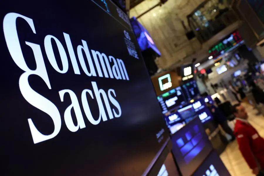 A screen displays the the company logo for Goldman Sachs on the floor at the New York Stock Exchange (NYSE) in New York City, U.S., May 7, 2025. REUTERS/Brendan McDermid , Reuters/REUTERS