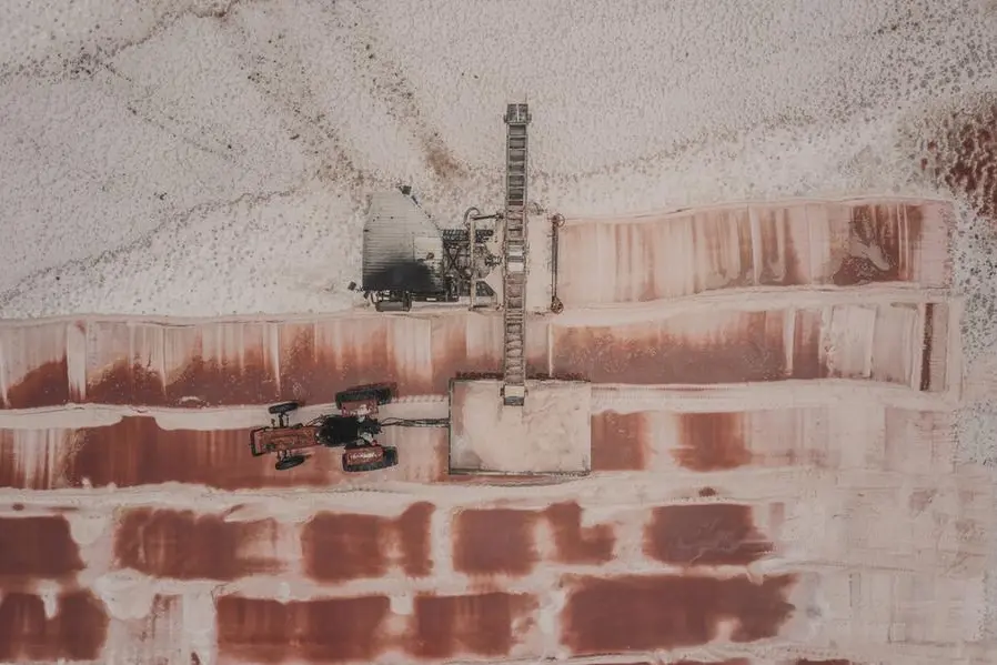 Drone shot looking down on machinery working in a salt mine, Port Elizebeth, Eastern Cape, South Africa. Image used for illustrative purpose. Getty Images , Getty Images