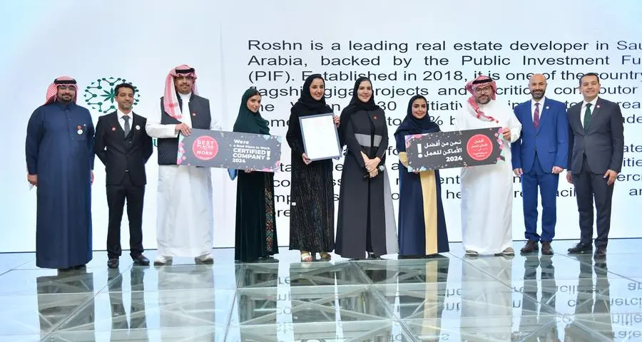 Roshn topping the list of the top workplaces in Saudi for 2024 in the category of large companies