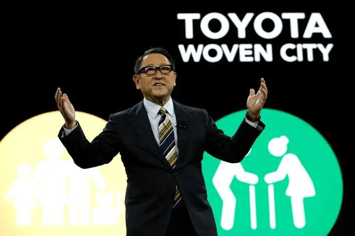 Akio Toyoda, president of Toyota Motor Corporation, speaks at a news conference, where he announced Toyota\\'s plans to build a prototype city of the future on a 175-acre site at the base of Mt. Fuji in Japan, during the 2020 CES in Las Vegas, Nevada, U.S. January 6, 2020. REUTERS/Steve Marcus. Image used for illustrative purpose. , Reuters Images/REUTERS