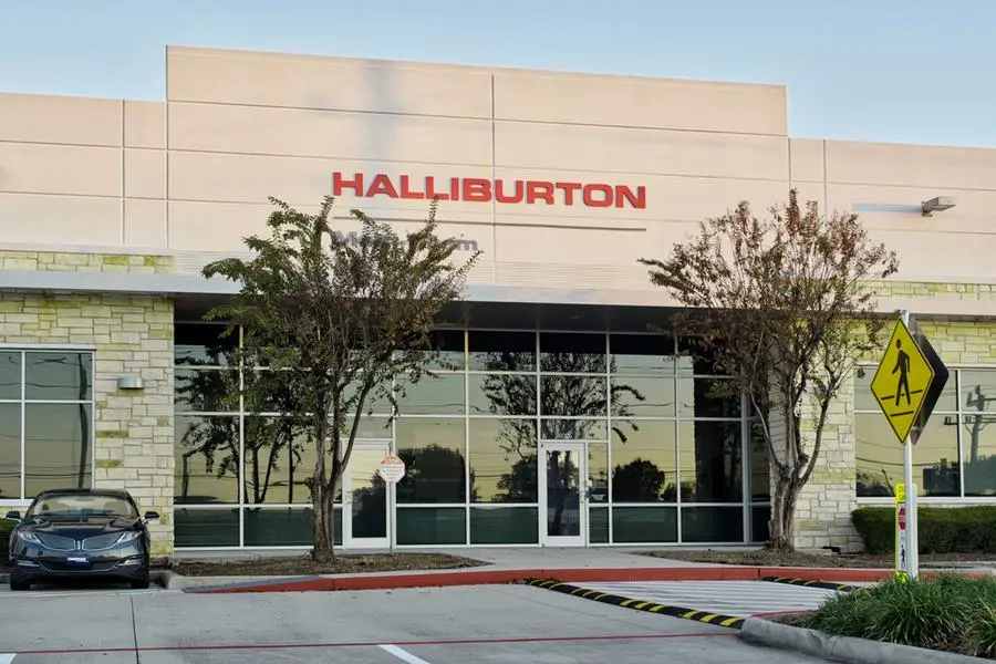 Houston, Texas USA 12-17-2023: Halliburton office building exterior oil service company. Image used for illustrative purpose. Image courtesy: Britt Hondow/ Getty Images , Getty Images