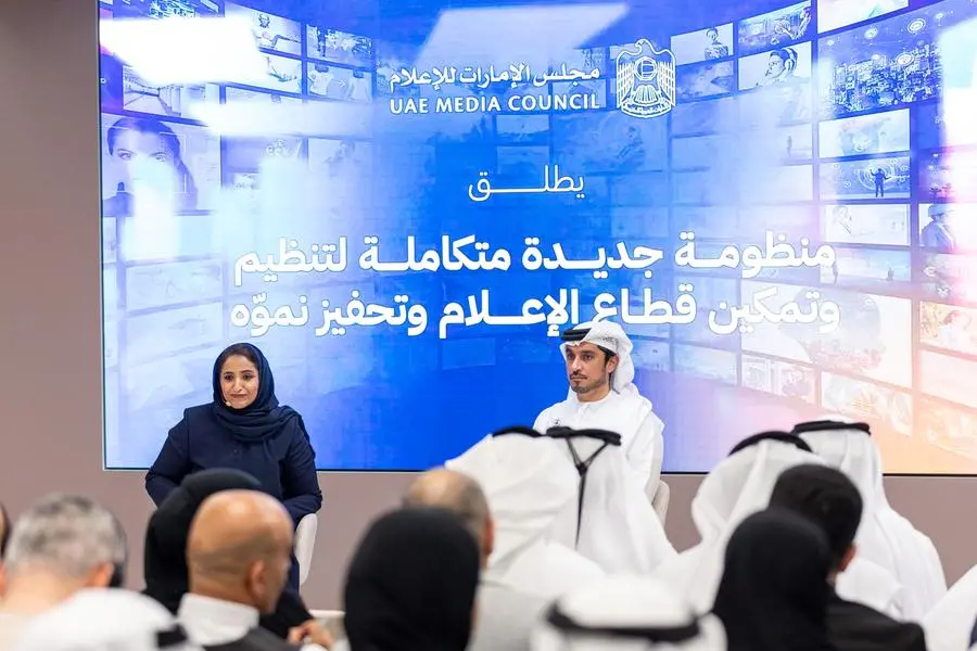UAE Media Council announces launch of comprehensive system to regulate, empower, stimulate growth in media sector, The announcement was made during a press conference, held today at Creators HQ in Emirates Towers, Dubai, in the presence of Mohammed Saeed Al Shehhi, Secretary-General of the UAE Media Council, and Maitha Al Suwaidi, CEO of Strategy and Media Policies Sector at the UAE Media Council. Image courtesy: WAM