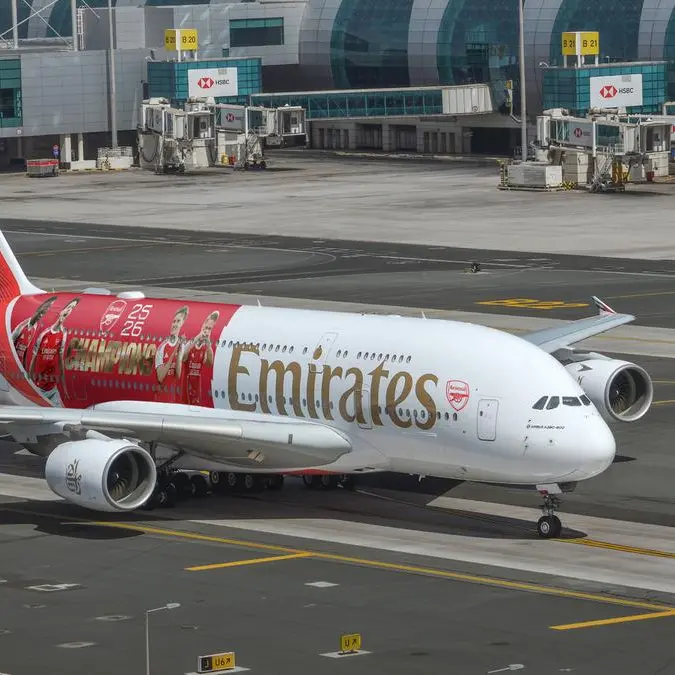 The Emirates A380 dons its Gunners kit