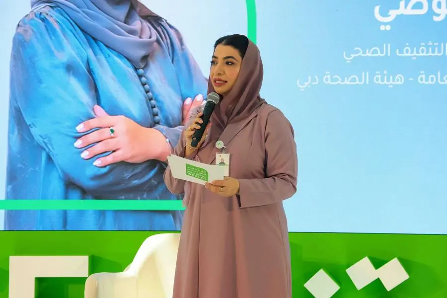 The session opened with a keynote by Dr. Hend Al Awadhi, Head of Health Promotion and Education Section at DHA\\u2019s Public Health Department. Image Courtesy: DHA