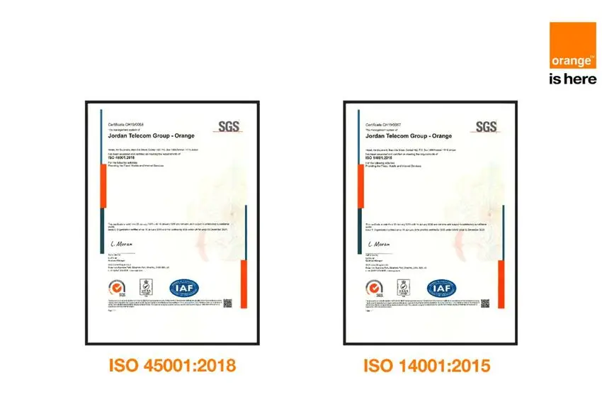 Orange Jordan announces ISO renewals. Image Courtesy: Orange