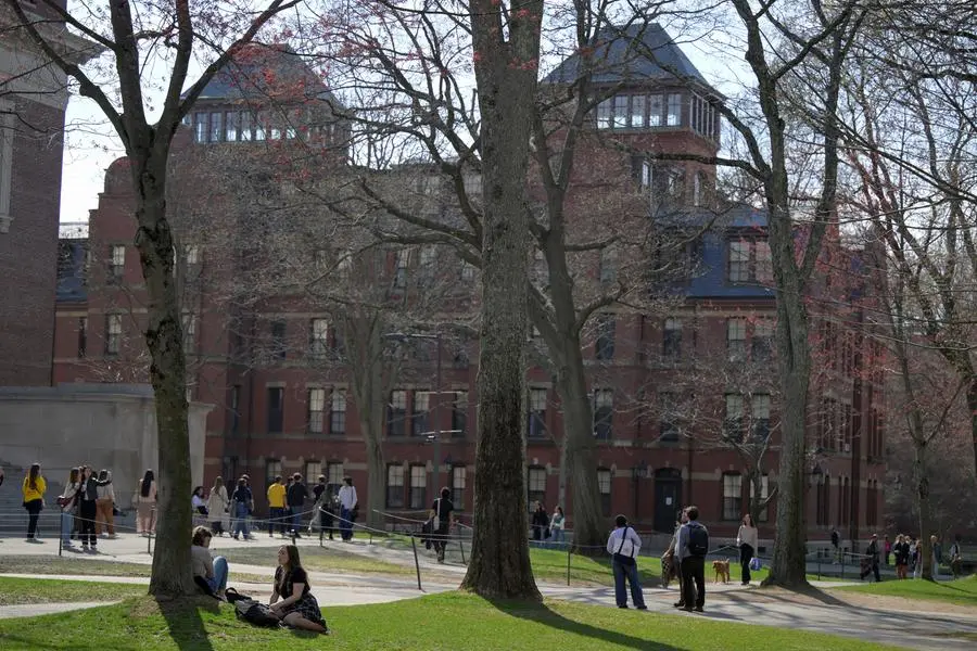 FILE PHOTO: Students gather on the campus of Harvard University in Cambridge, Massachusetts, U.S., April 15, 2025. REUTERS/Faith Ninivaggi. , Reuters