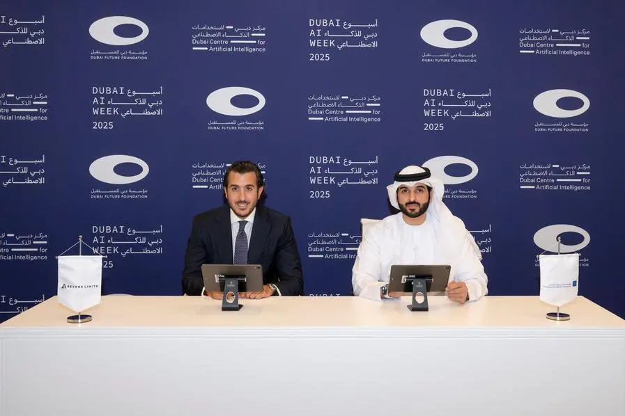 During the signing ceremony of the Memorandum of Understanding between Mohammed Bin Rashid Housing Establishment and Beyond Limits AI in Dubai. Image Courtesy: Dubai AI Week