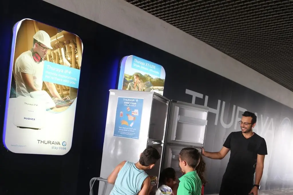 Thuraya has set up a sharing fridge during Ramadan for a second consecutive year. Known as the Thuraya Sharing Fridge. The initiative aims to assist community workers with free food and drink during Ramadan. , Thuraya/Handout via Thomson Reuters Zawya