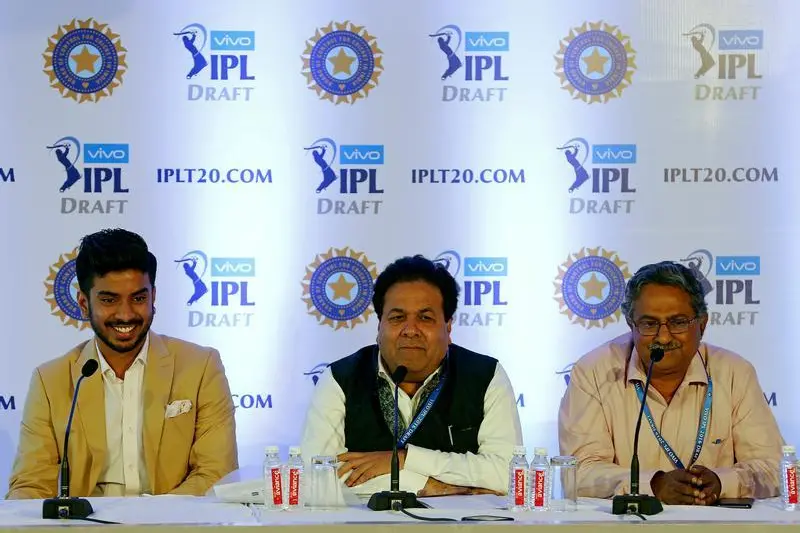 Owner of Rajkot cricket team Keshav Bansal, Chairman of Indian Premier League (IPL) Rajeev Shukla and representative of Pune cricket team Subrata Talukdar (L-R) attend a news conference after a player draft for the Indian Premier League in Mumbai, India December 15, 2015.  India\\'s limited-overs captain Mahendra Singh Dhoni was the first pick by the new Pune franchise while Rajkot chose batsman Suresh Raina at the Indian Premier League draft for the next two seasons on Tuesday.  , Reuters Images/Danish Siddiqui 