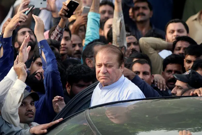 Former Prime Minister Nawaz Sharif, who was temporarily released from prison, arrives to attend funeral services for his wife, Kulsoom, in Lahore, Pakistan September 14, 2018.  , Reuters Images/Mohsin Raza 