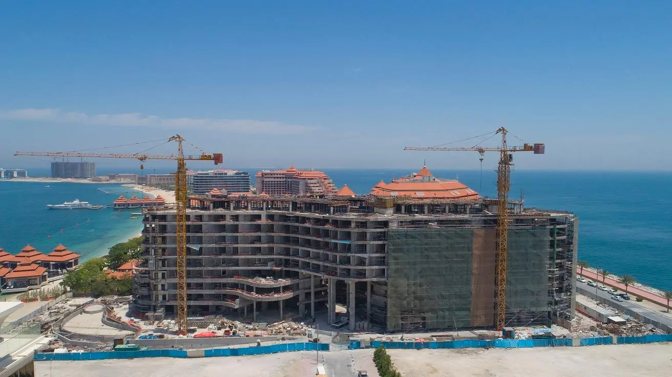 The under-construction Azizi Mina on the Palm Jumeirah, Dubai. The project is being developed by Azizi Developments.