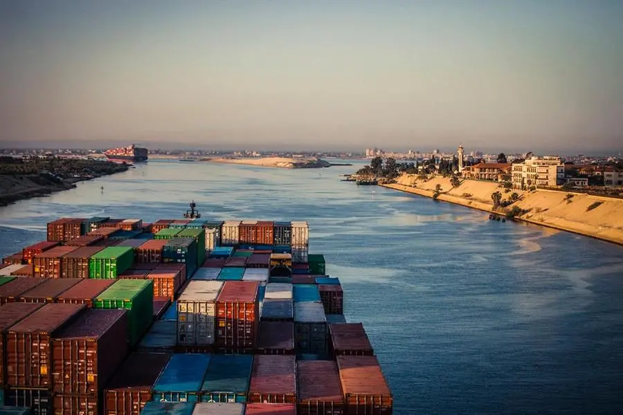 Container Ship Passing Through The Suez Canal. Image used for illustrator purpose , Getty Images