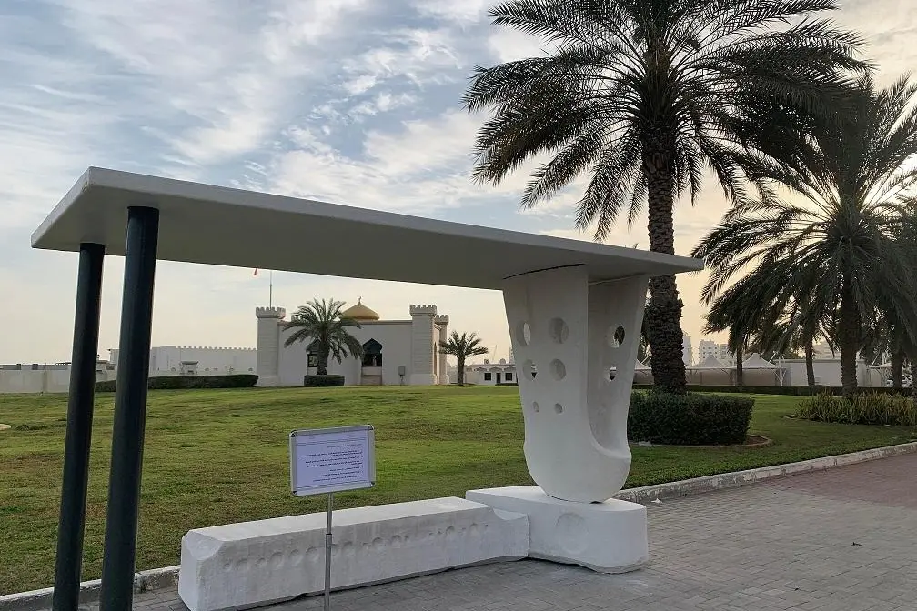 The Middle East\\'s first 3D-printed bus stop, located in the emirate of Ajman, in the UAE. , ACCIONA handout via Zawya Projects