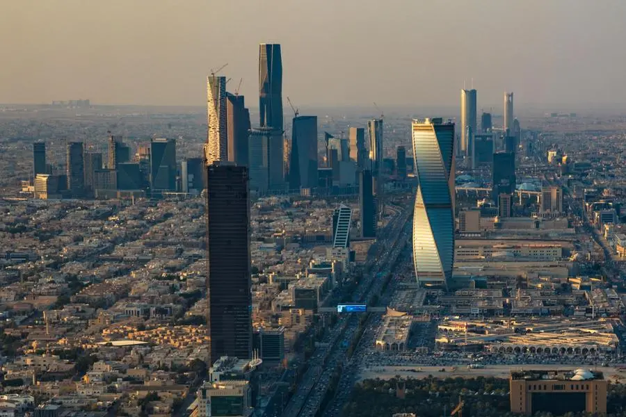 Birds eye view of the skyline of Riyadh, Saudi Arabia.