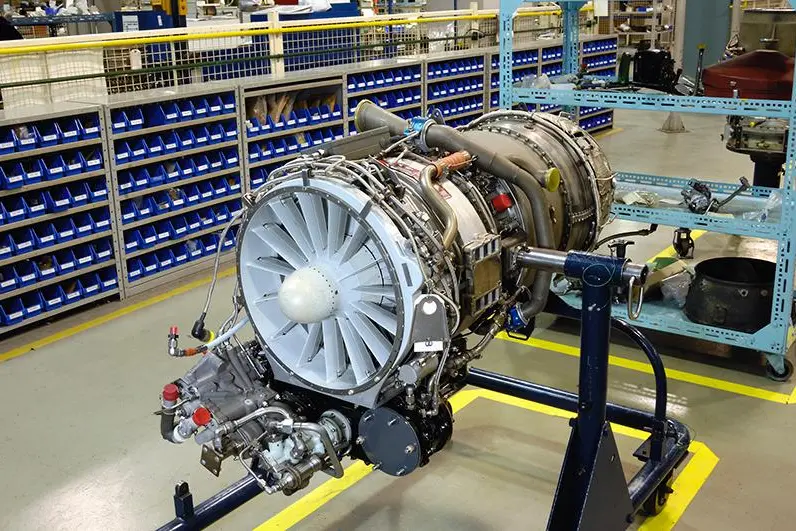 Gas turbine engine on stand for overhaul.\\r\\nImage used for illustrative purpose. , Getty Images