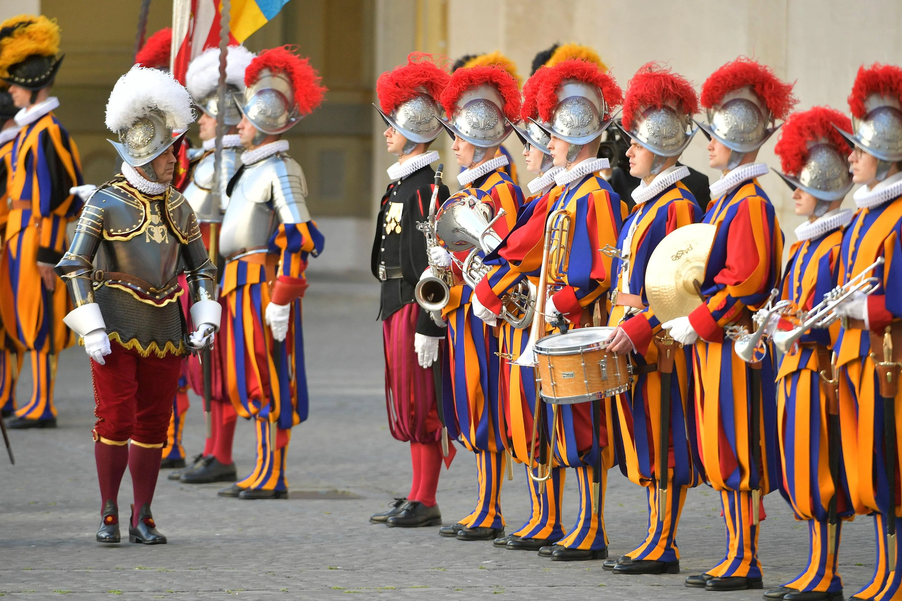 Swiss Guards attend their swearing-in ceremony at the Vatican, May 6, 2021. Vatican Media/\\u00ADHandout via REUTERS